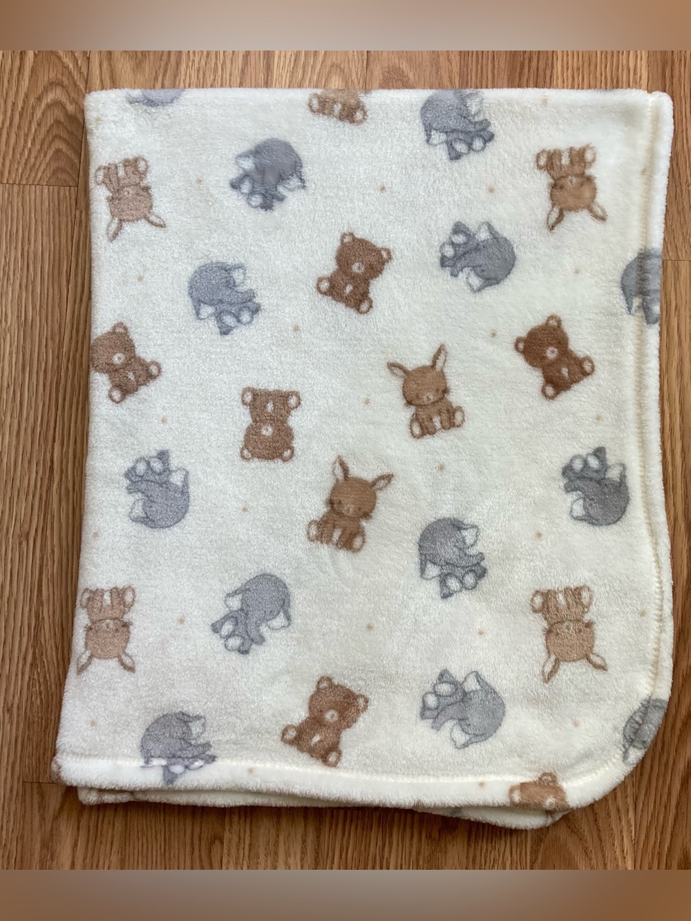 Primark Baby Blanket Bear Bunny Elephant White Brown Gray Plush 31 x 38
